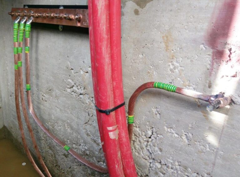 An earth bar for a high voltage transformer showing cadwelded connection to rebar